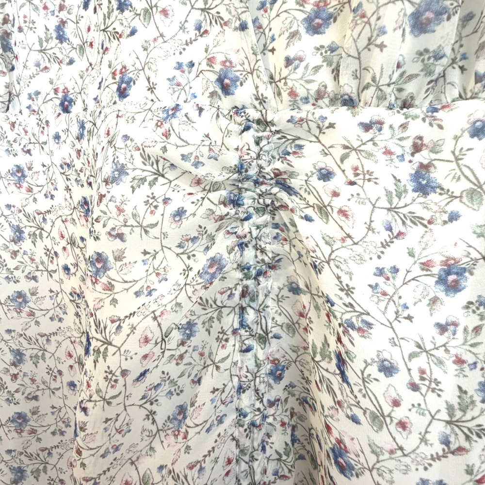 Sam Edelman Floral Faux Wrap Dress Womens 8 White Blue Ruffle Midi Dress - Picture 5 of 13